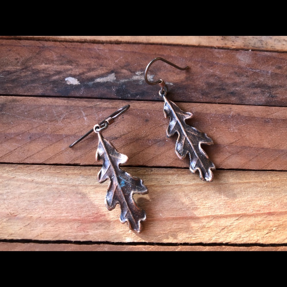 Copper finish Oakleaf earrings